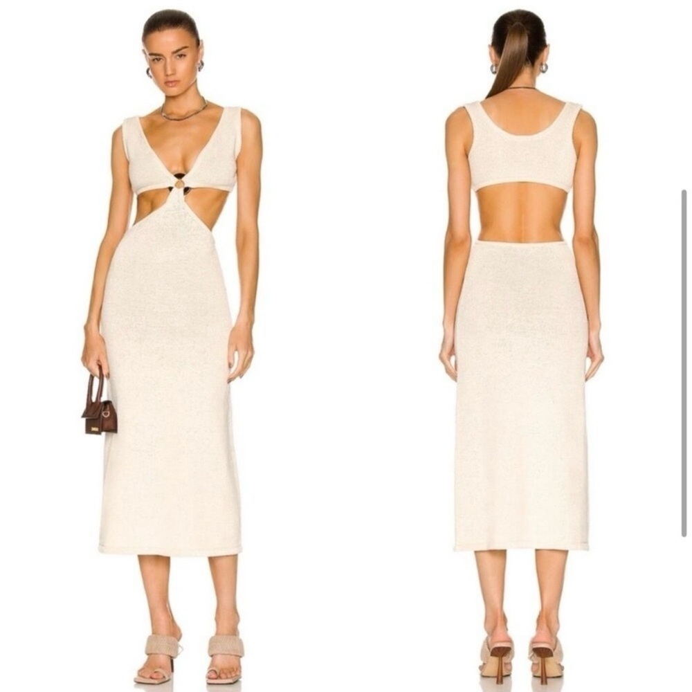 Cult Gaia Bank Knit Midi Dress Off White Size Large Cut Out Details Resortwear